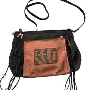 B Makowsky crossbody purse black and copper color with copper hardware
